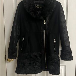 Guess Women's Black Teddy Jacket with Faux Fur